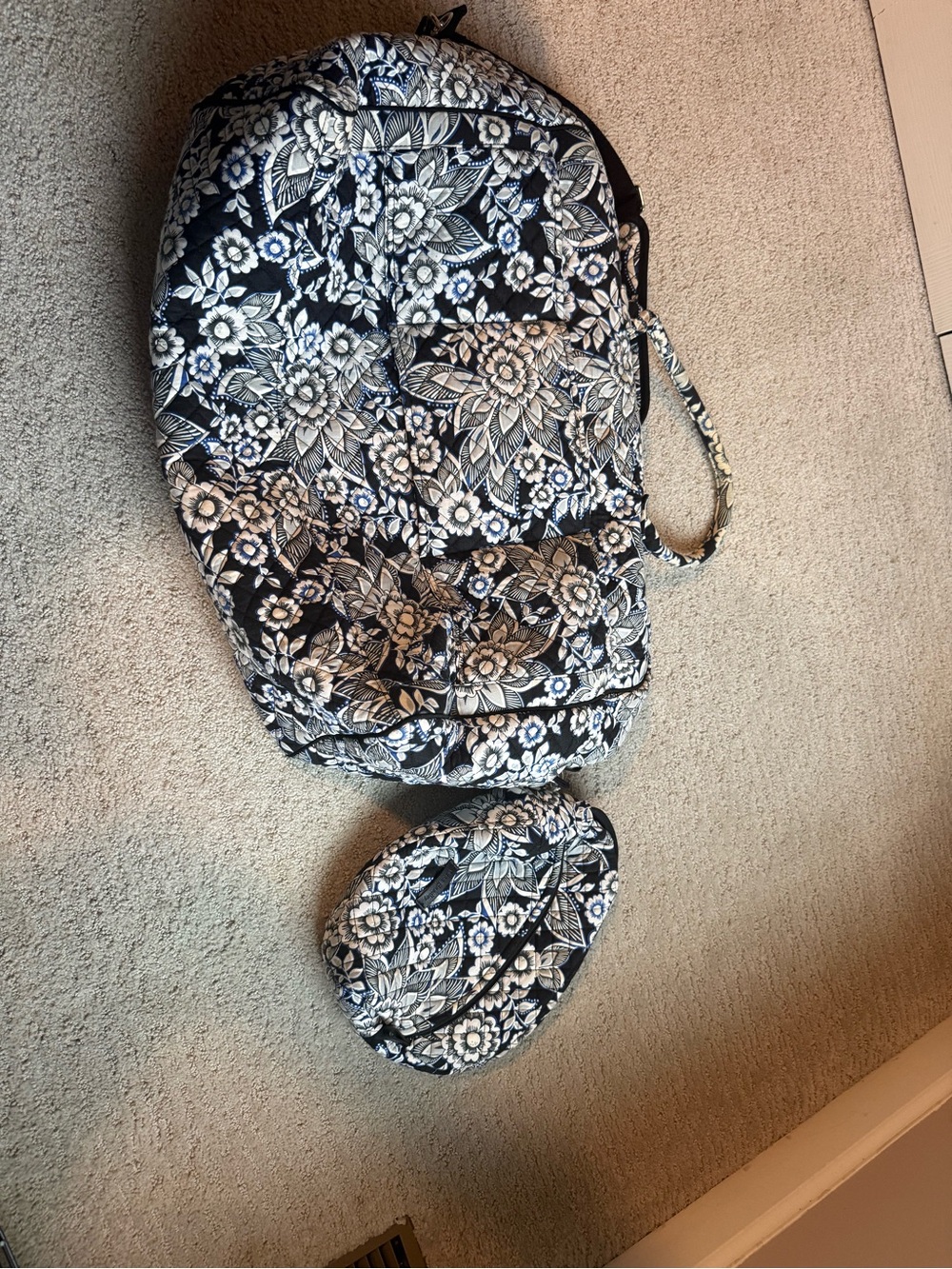 Vera Bradley Black and White Quilted Floral Tote with Pouch